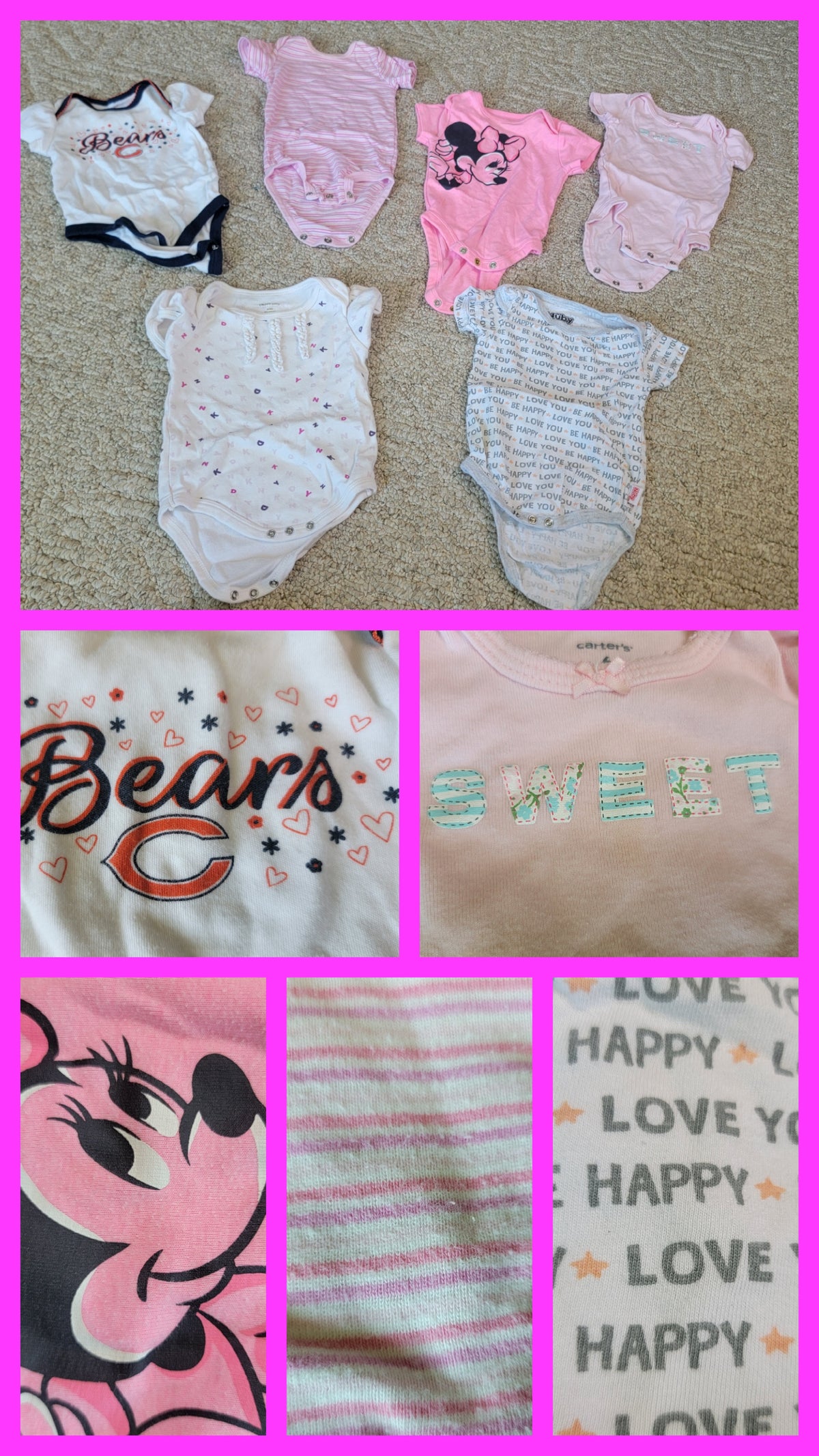 GUC Various 6-9m SS Onesies 6 Piece Lot - size Month - 6-9 / 9M