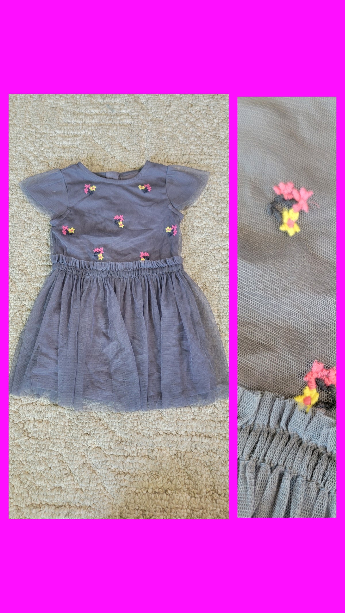 VGUC 6-9m Tulle SS Flower Dress - size Month - 6-9 / 9M