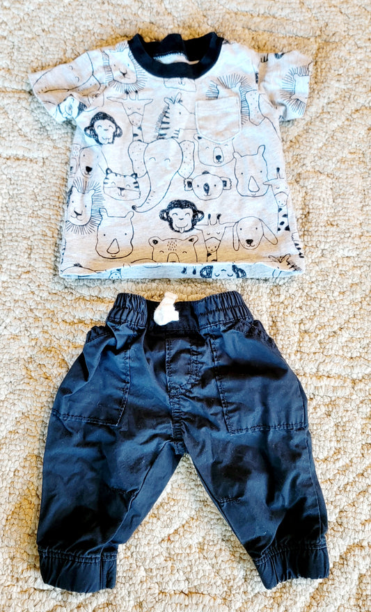 VGUC Carters 3m Animal SS Pant Set - size Month - 0-3 / 3M