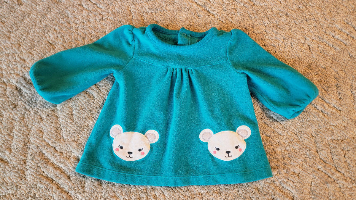 VGUC 6-9m LS Mouse Fleece Blouse - size Month - 6-9 / 9M