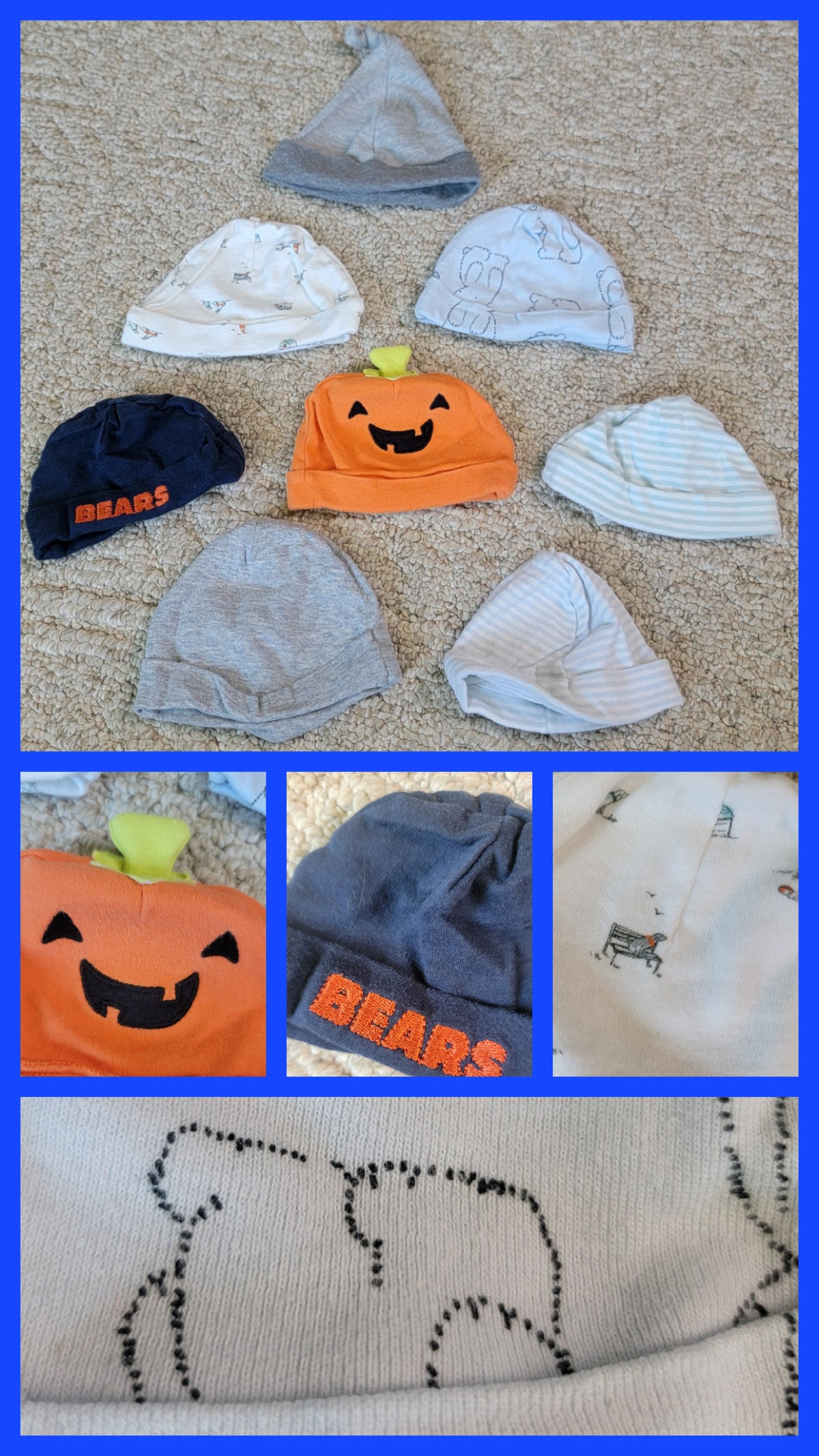 VGUC Various 8 Piece Baby Hat Lot - size Month - 0-12