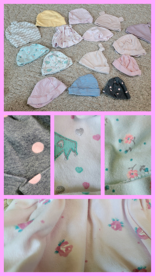 VGUC 15 Piece Baby Hat Lot - size Month - 0-12