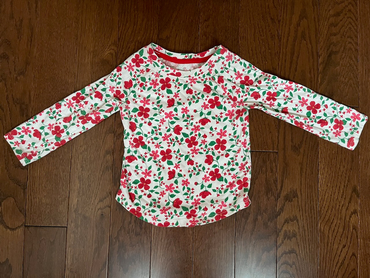 GUC C&J Floral LS 2T Red flowers green leaves - size Toddler - 2T