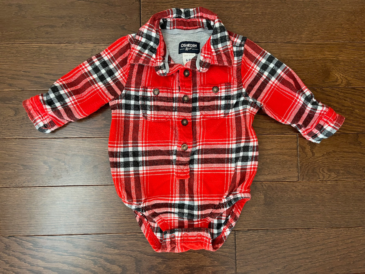 GUC Oshkosh Top 6-9M Red Flannel - size Month - 6-9 / 9M