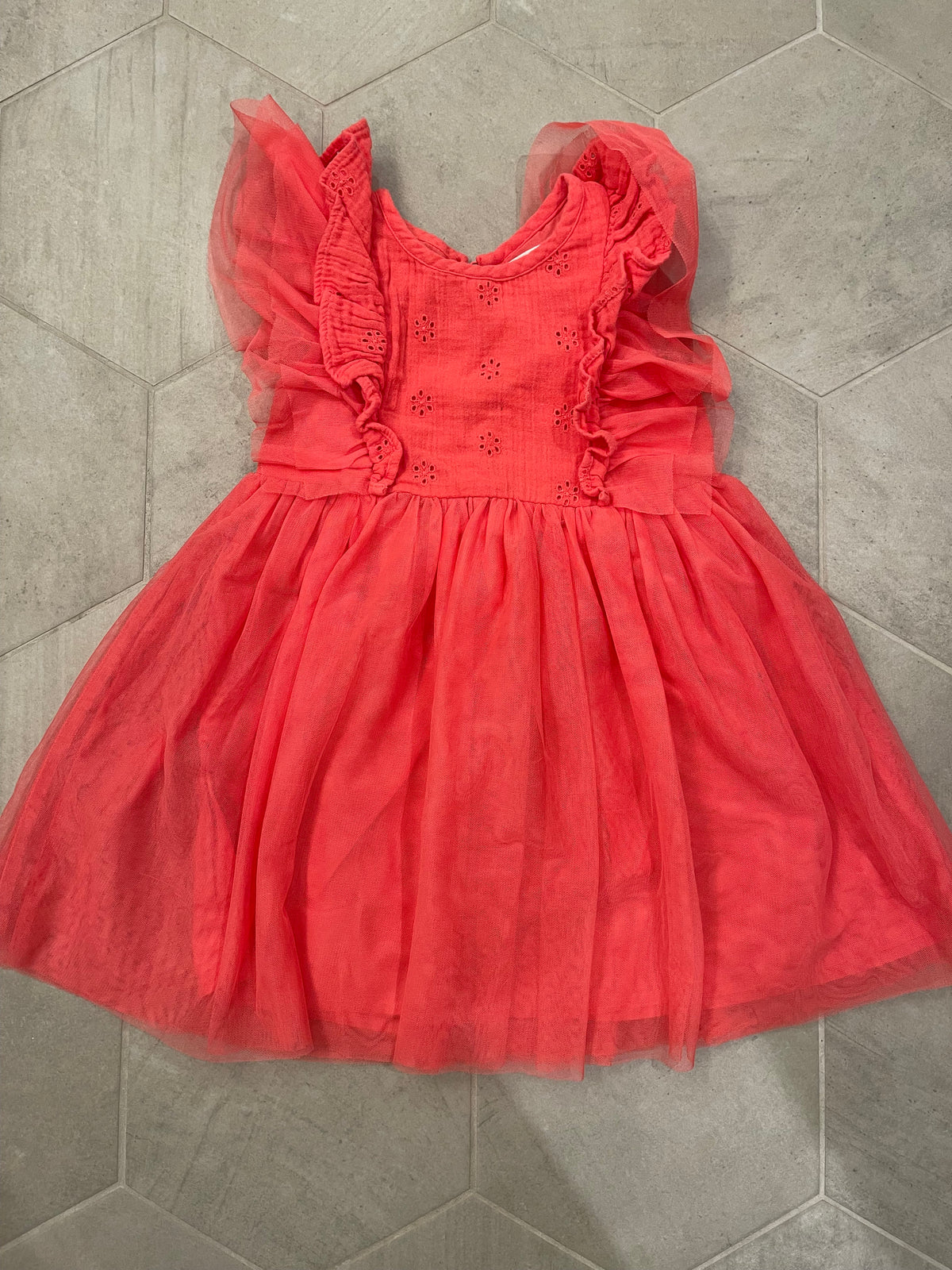 4T Pink Dress Eyelet + Tulle - size Toddler - 4T