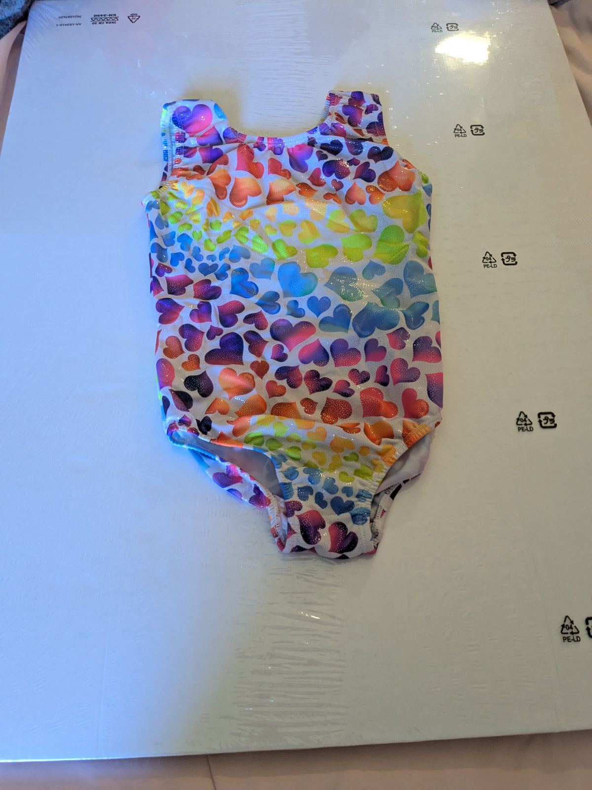 Rainbow Heart Print Gymnastics Leotard - size Youth - 6 (S)