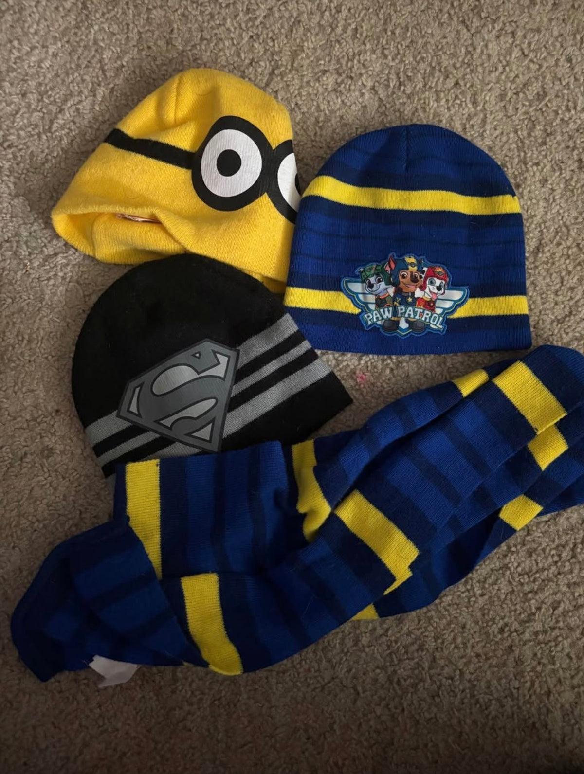 Toddler winter lot 3 hats, 1 scarf