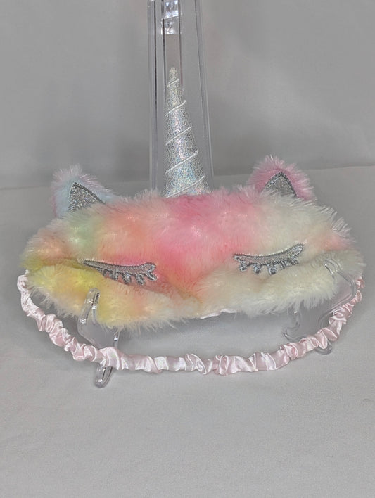 EUC unicorn sleepmask, satin lined, soft fuzz,
