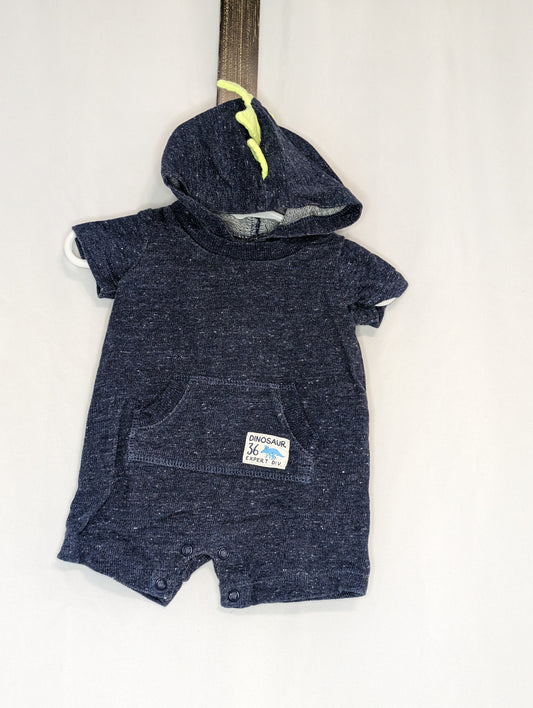 EUC Carter hooded romper spiked hood, navy/neon, - size Month - 0-3 / 3M