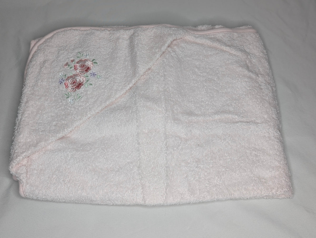 VGUC hooded bath towel, light pink terrycloth w/