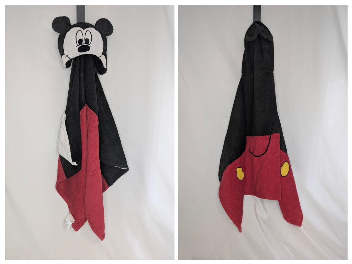 VGUC Mickey Mouse hooded bath towel, black, red &