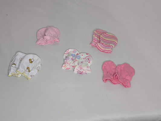 EUC 5pr infant mitts hot pink, light pink, - size Month - 0-6