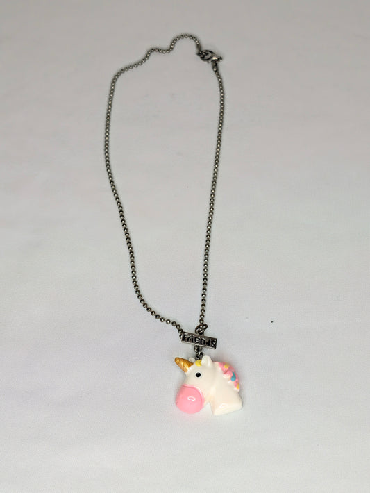 GUC Unicorn necklace, silver ball chain, charm