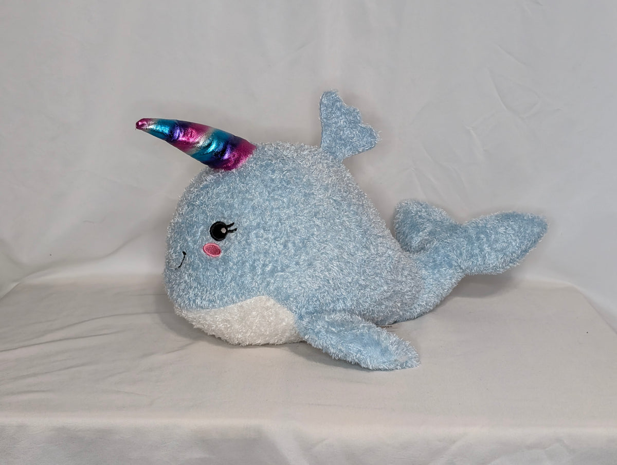 EUC Narwhal, light blue w/ satin striped horn