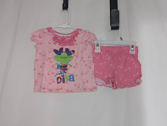 PLAY JumpBean 2pc PJ, s/s & shorts, pink heart - size Month - 12-18 / 18M