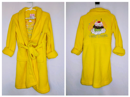 EUC yellow plush bath robe, sz 3T, 2 pockets &
