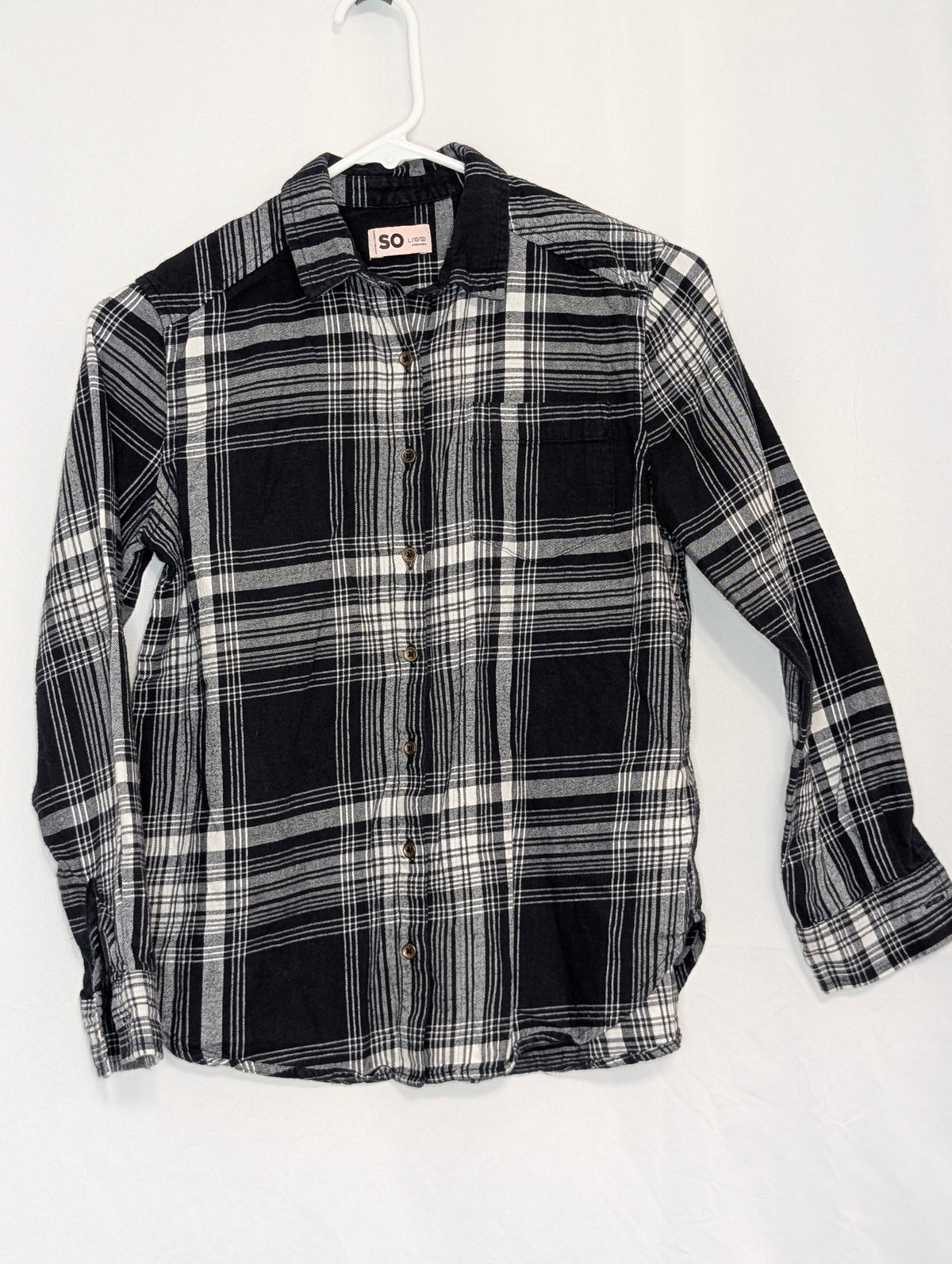 EUC So black & white l/s button down soft flannel - size Youth - 10 (L)
