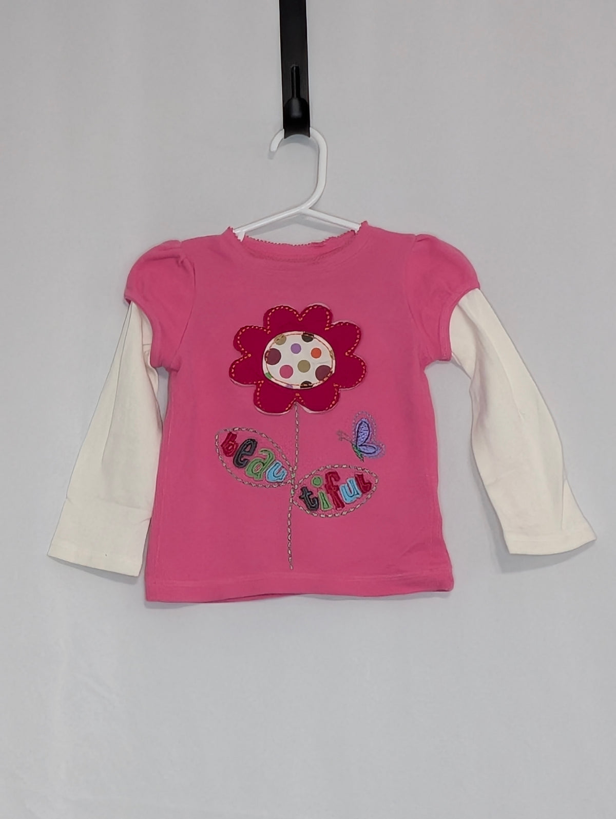 GUC l/s layered-look tee pink w/ beautiful flower - size Toddler - 2T