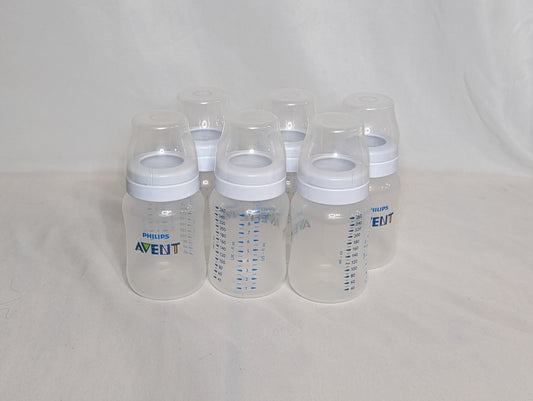 set of 6 Avent bottles, 9 ounces, includes cap,