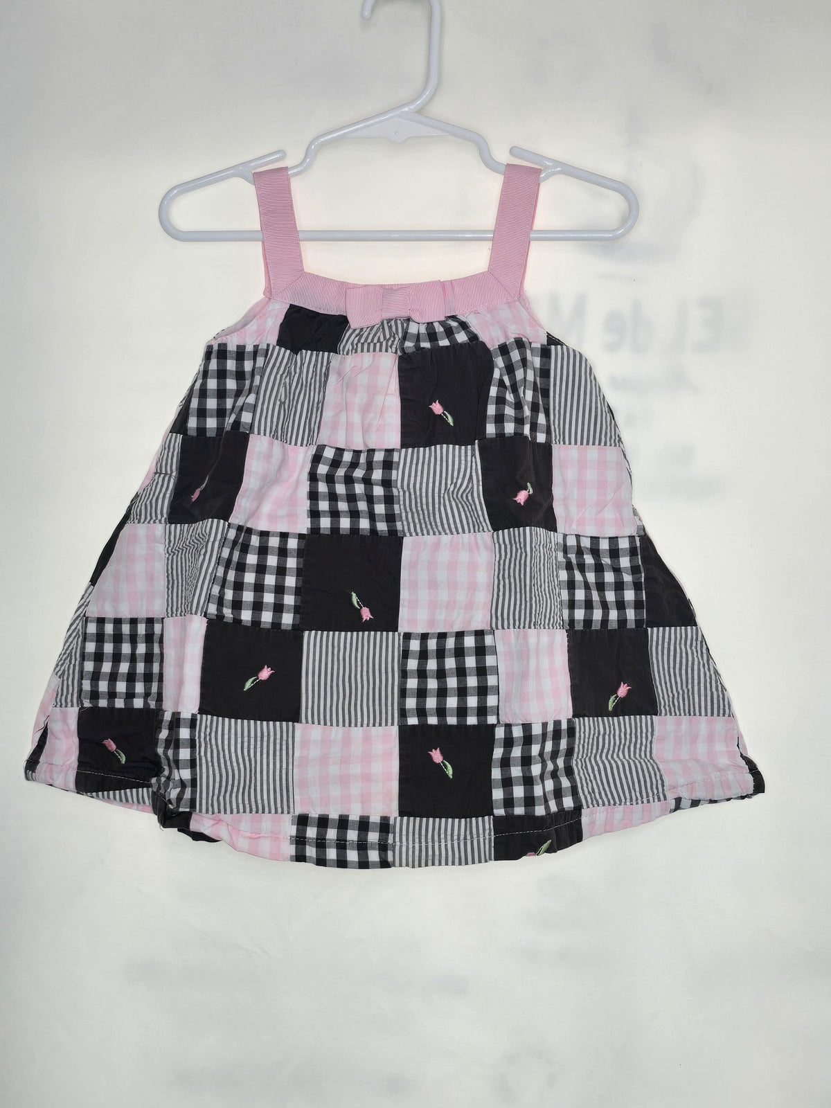 VGUC Gymboree sundress, pink & brown patchwork, - size Month - 12-18 / 18M