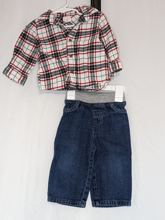 EUC JumpBean 2pc, blue jeans, l/s button down, - size Month - 9-12 / 12M