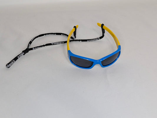 EUC sunglasses w/ neck strap, blue & yellow, no