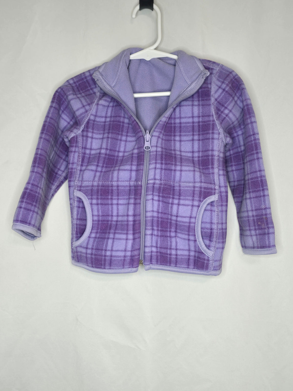 EUC reversible fleece jacket, purple plaid to - size Month - 18-24 / 24M