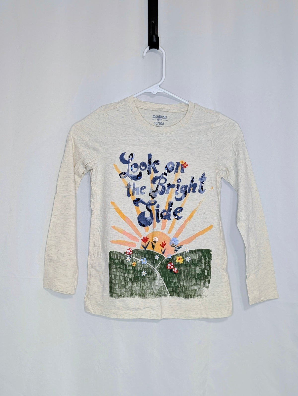 EUC OshKosh l/s ivory heather tee, Look on - size Youth - 10 (L)