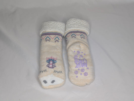 EUC MukLuks sherpa-lined slipper socks, tan/white