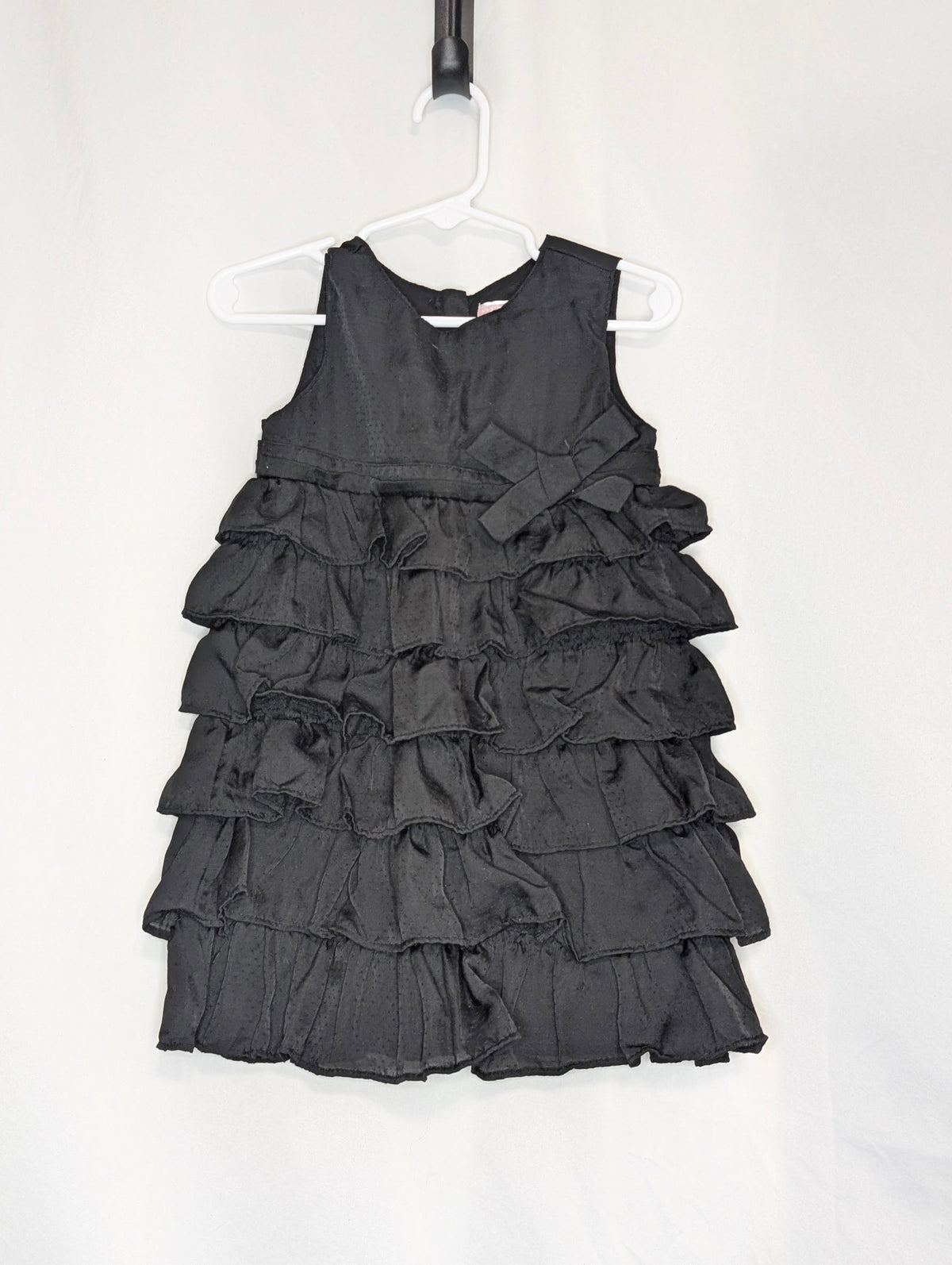 EUC ON black tank dress microdot poly tiers &bow - size Toddler - 2T