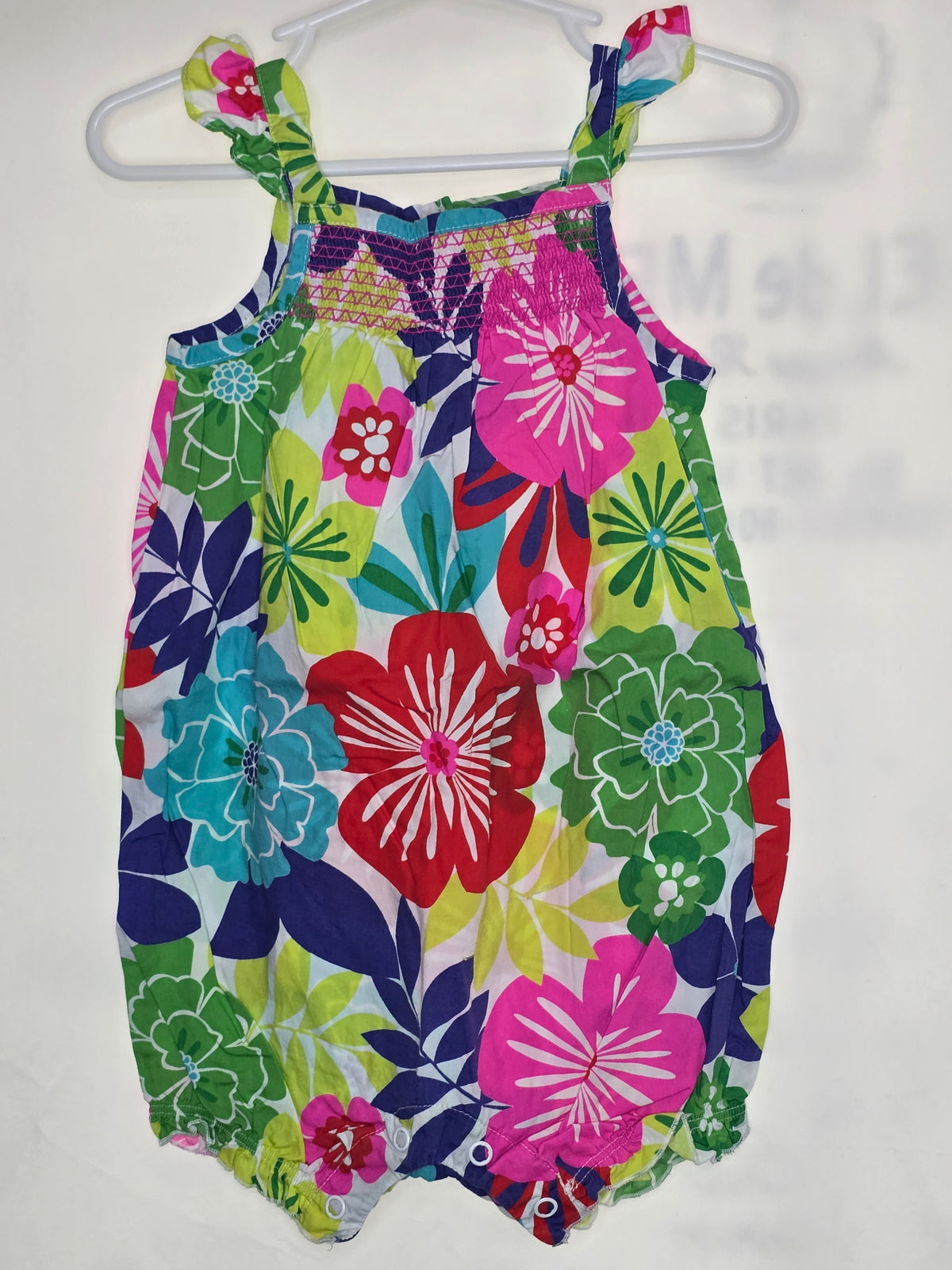 EUC Carter cotton sleeve less romper, bright - size Month - 12-18 / 18M
