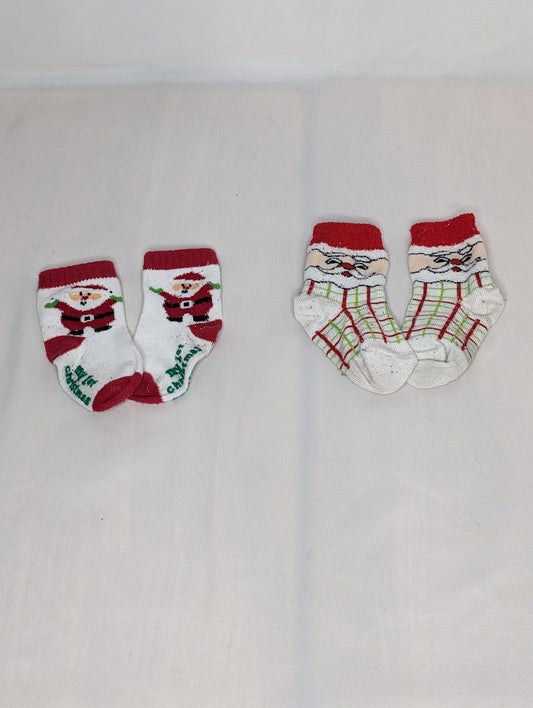 GUC 2 pr Christmas socks 3-12 months, white/red