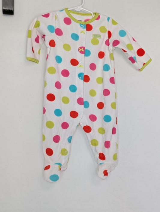 VGUC Carter fleece snap sleep & play, white w/ - size Month - 6-9 / 9M