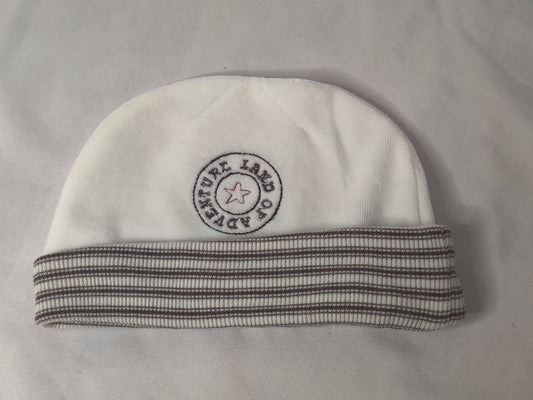 EUC infant hat, knit & velour, cream/brown