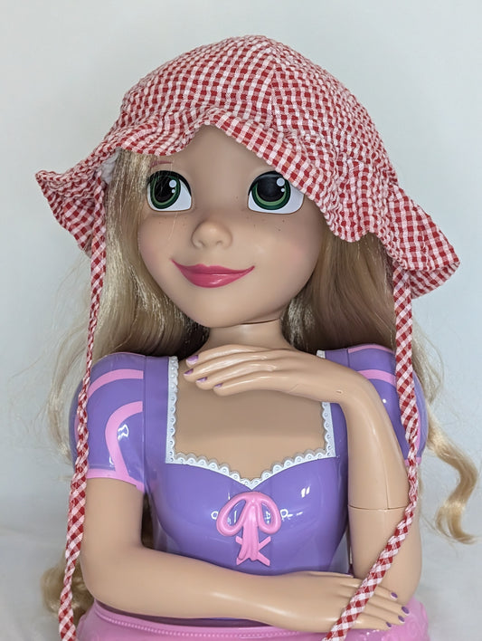 GUC red/white gingham check sunhat, ties under - size Month - 0-12