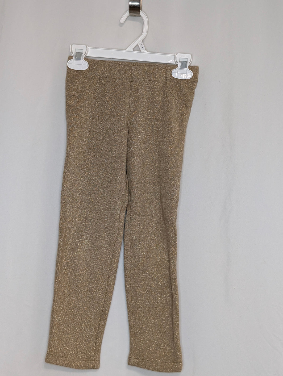 EUC Carter stretch pants tan w/metallic gold, 2 - size Youth - 6 (S)