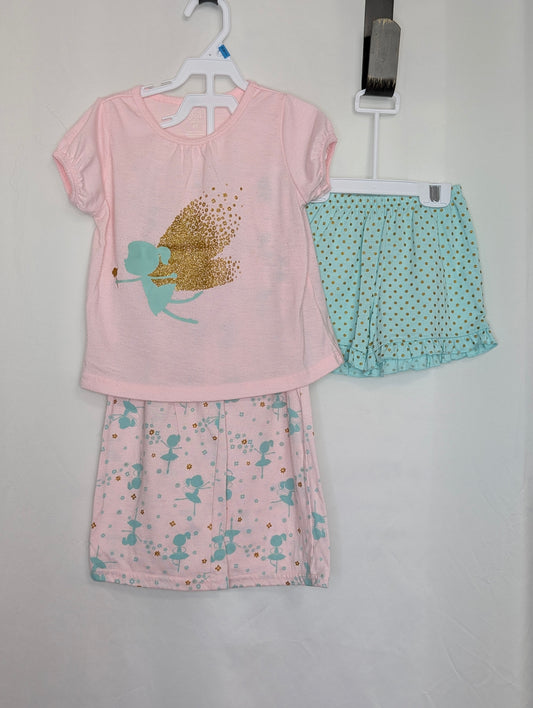 GUC 3pc loose fit pjs, light pink top w/mint & - size Toddler - 4T