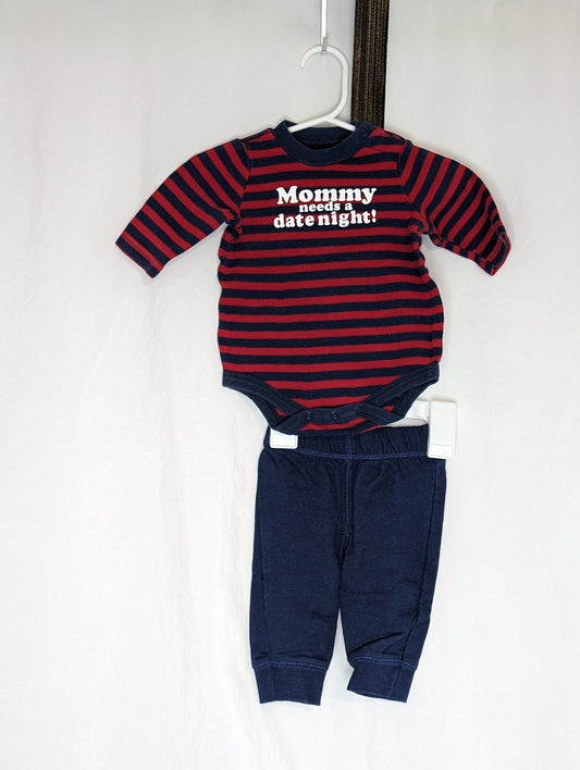 GUC 2pc, red/navy l/s onesie mommy needs a - size Month - 0-3 / 3M