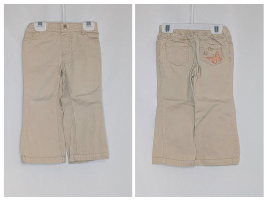 EUC elastic waist khaki pants w/butterfly back - size Toddler - 2T