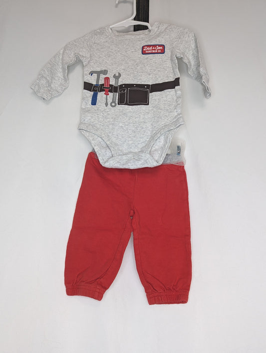 EUC Carter 2pc, red pant l/s onesie w/toolbelt - size Month - 3-6 / 6M