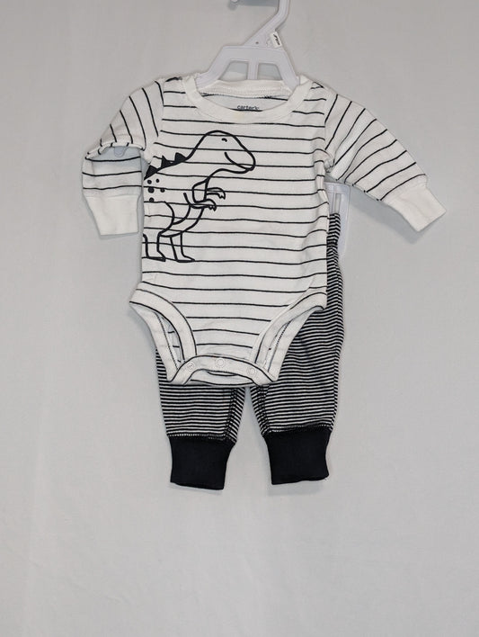 EUC Carter 2 pc black & white stripes dinosaur - size Month - Newborn