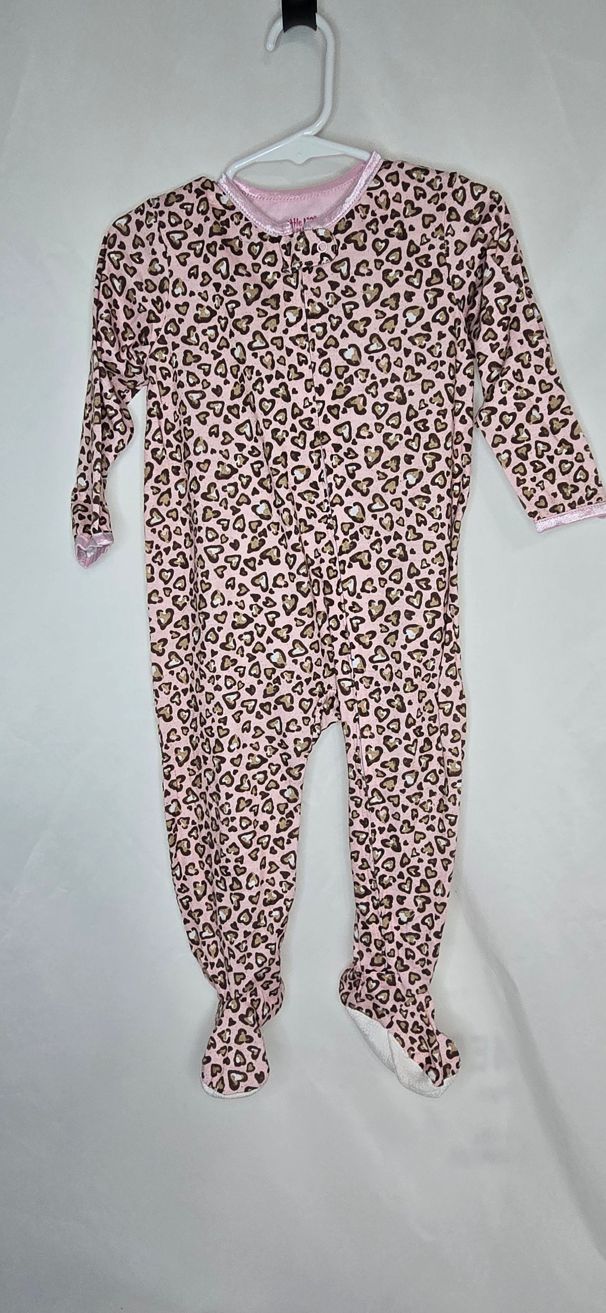 VGUC full zip loose fit footed PJ, pink w/ brown - size Month - 18-24 / 24M
