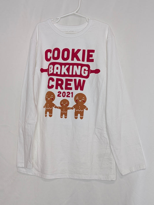 EUC CP l/s white tshirt Cookie Baking Crew 2021 - size Youth - 10 (L)