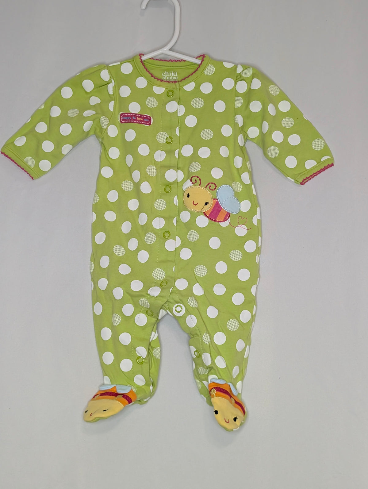 VGUC Carter l/s sleep'n' play, green w/white dots - size Month - 0-3 / 3M