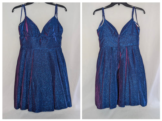 EUC sz 7/8 party dress, blue/magenta holographic - size Junior - M (7/9)