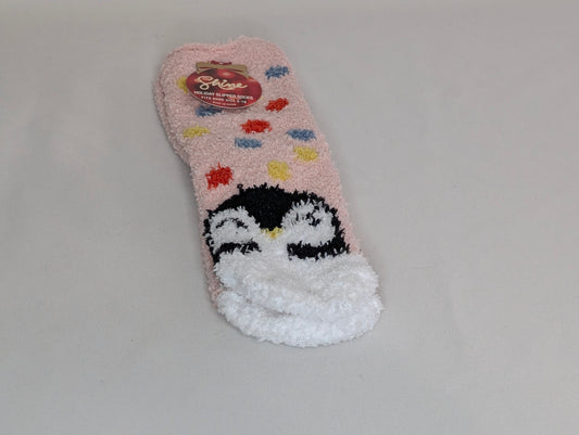 New w/tag fuzzy slipper socks, confetti penguin