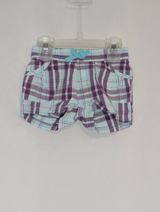 VGUC cotton shorts, aqua purple/teal plaid, 2 - size Toddler - 2T