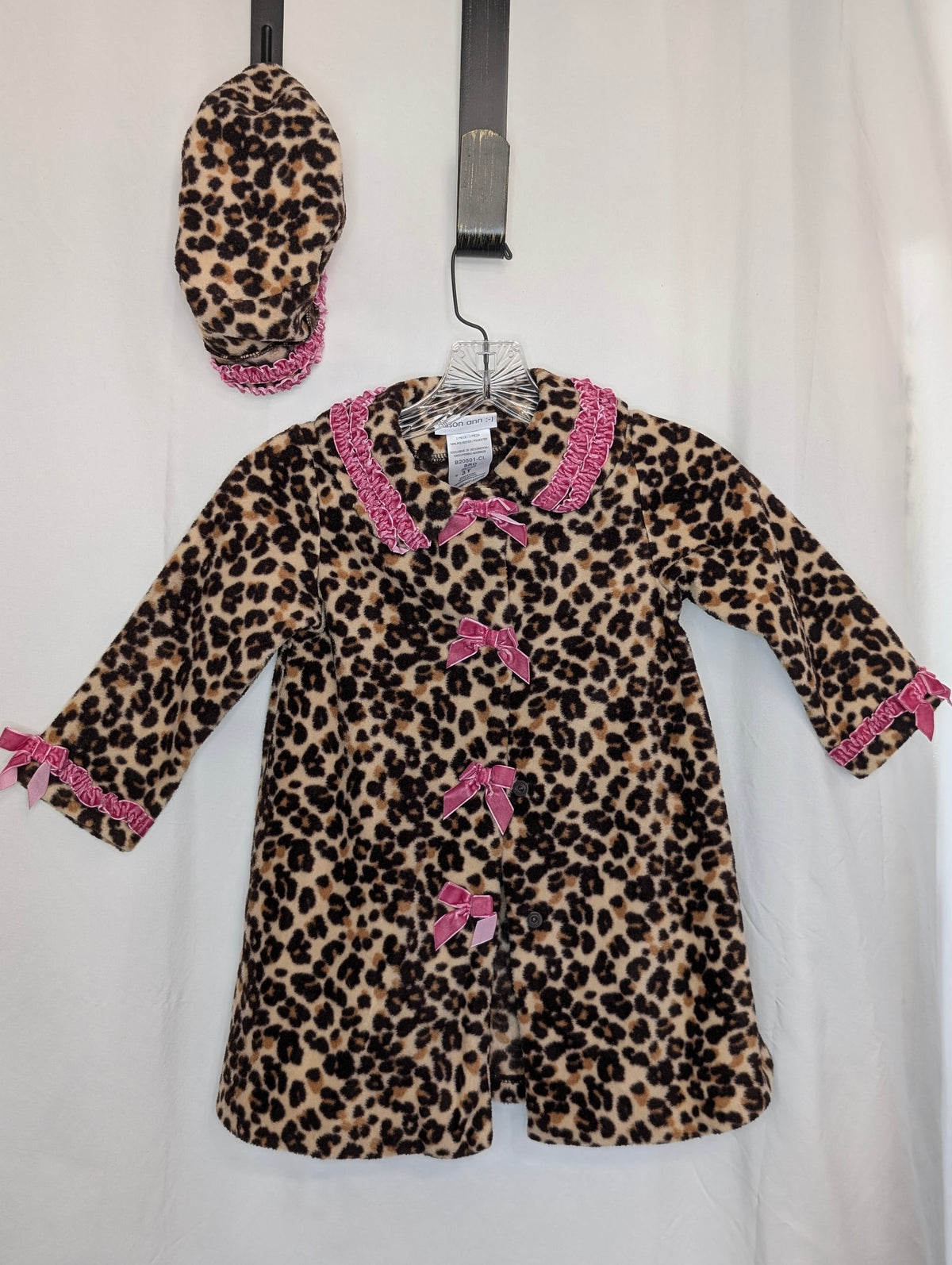 EUC 2pc coat & hat, fleece leopard print w/ - size Toddler - 3T