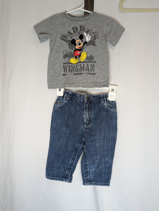 GUC 2pc, grey Mickey tee Daddy's Wingman, blue - size Month - 6-9 / 9M
