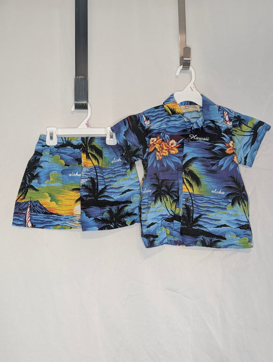 EUC 2 pc Hawaii set, s/s button down & shorts, - size Youth - 6 (S)